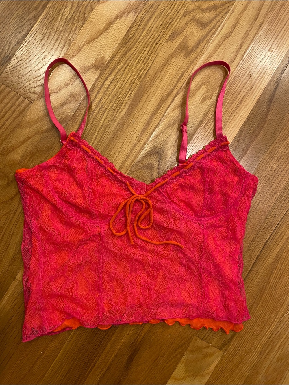 Hot Pink Lace Camisole top size L- bust 36”